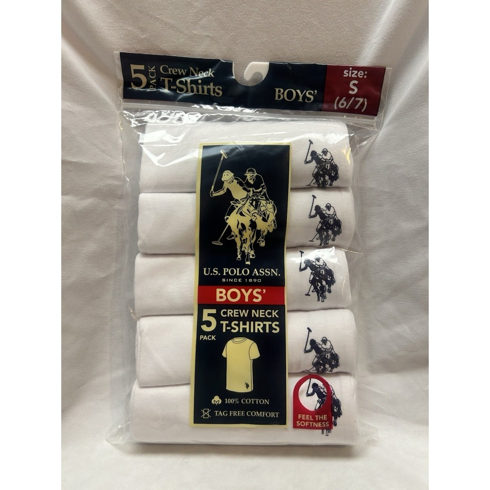 U.S. Polo Assn Boys Size Small 6/7 Crew Neck T-Shirt 5 Pack New